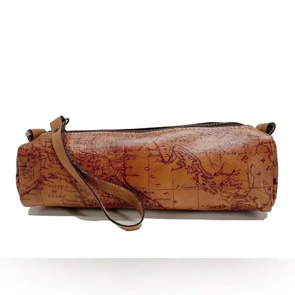 NWOT Patricia Nash Map Print Italian Leather Isla Cosmetic Bag Riot Rust
